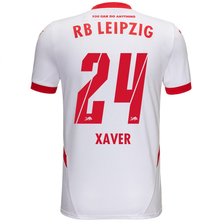 Enfant Maillot Xaver Schlager #24 Blanc Rouge Tenues Domicile 2024/25 T-Shirt Belgique