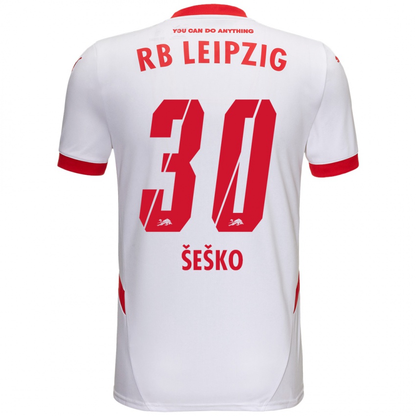 Kinder Benjamin Sesko #30 Weiß Rot Heimtrikot Trikot 2024/25 T-Shirt Belgien