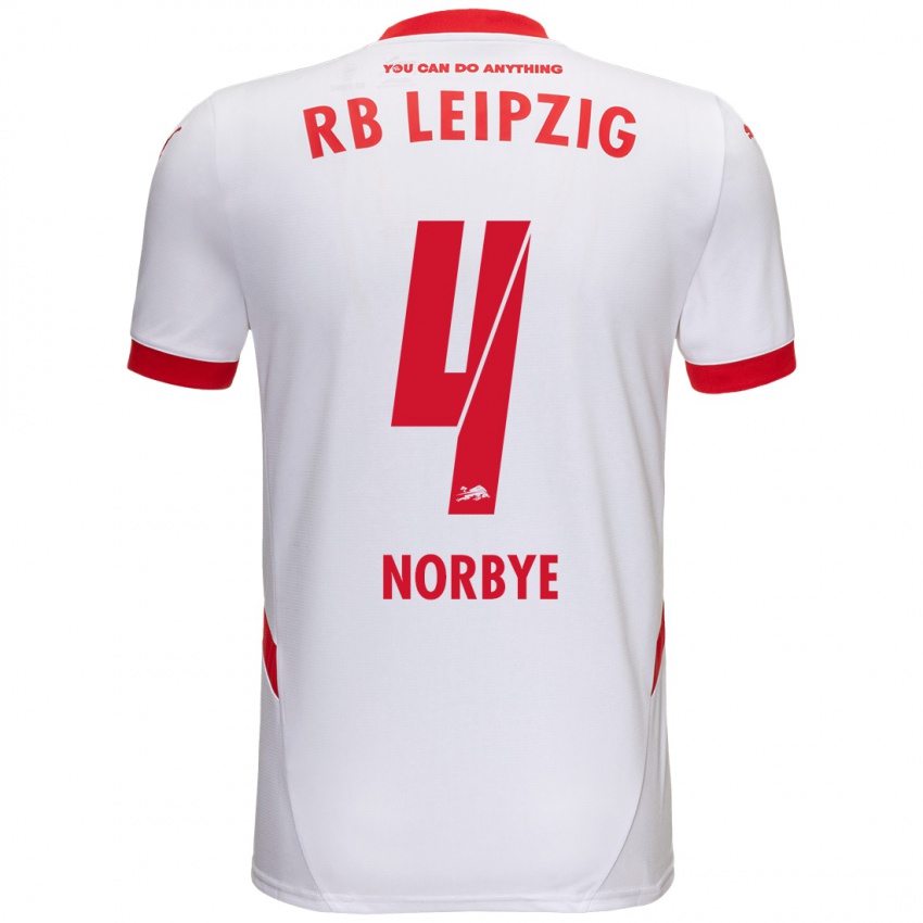 Enfant Maillot Jonathan Norbye #4 Blanc Rouge Tenues Domicile 2024/25 T-Shirt Belgique