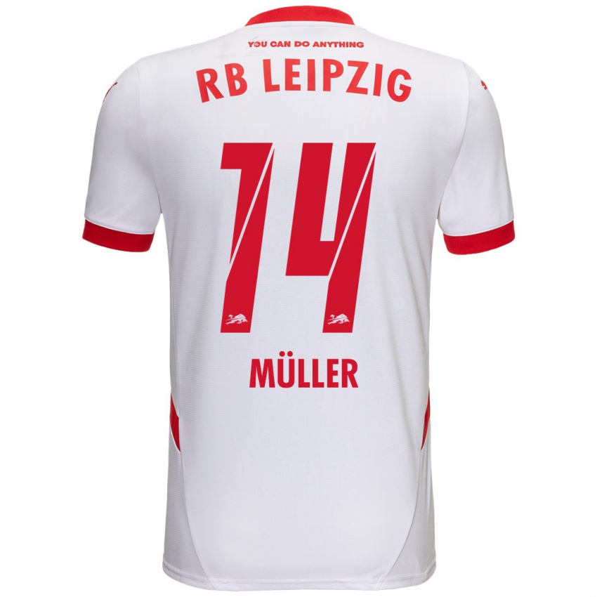 Enfant Maillot Hannes Müller #14 Blanc Rouge Tenues Domicile 2024/25 T-Shirt Belgique