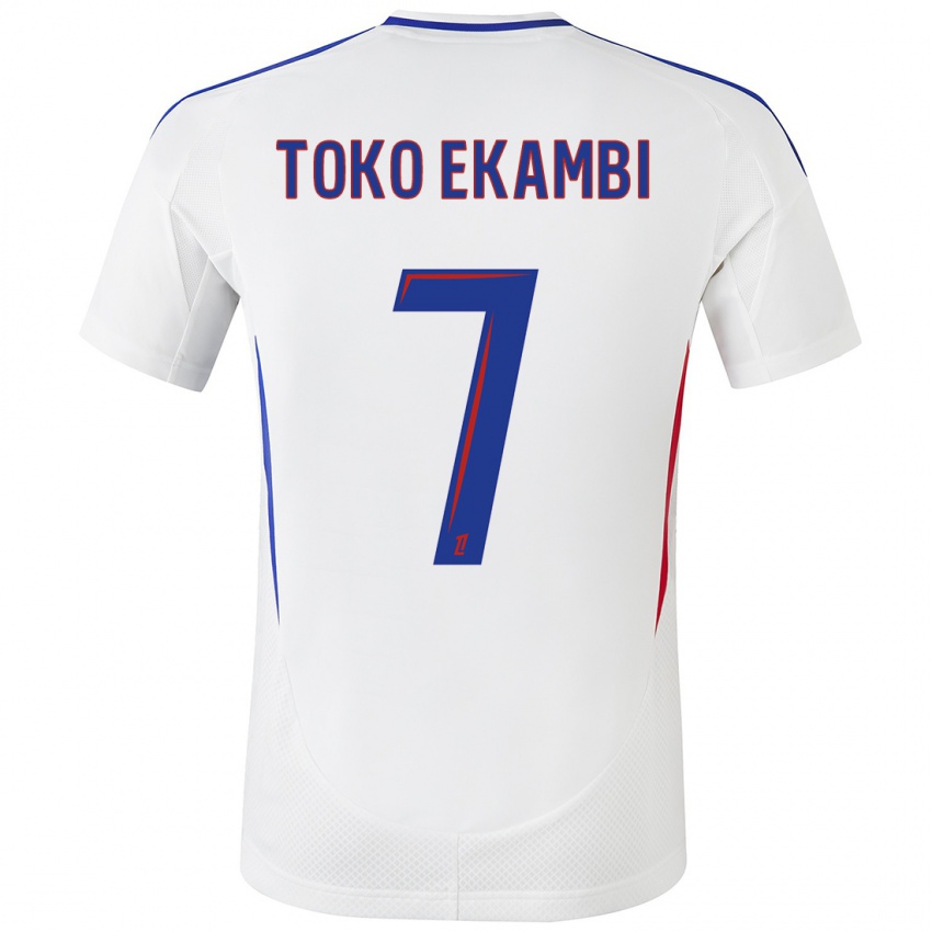 Enfant Maillot Karl Toko Ekambi #7 Blanc Bleu Tenues Domicile 2024/25 T-Shirt Belgique