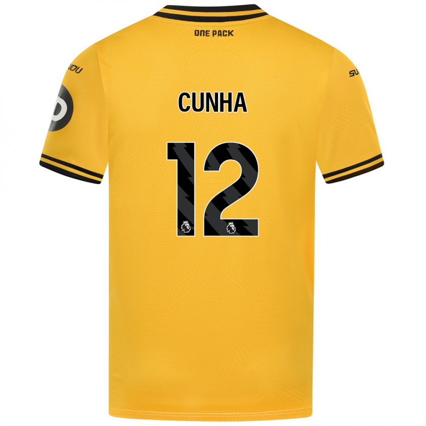 Enfant Maillot Matheus Cunha #12 Jaune Tenues Domicile 2024/25 T-Shirt Belgique