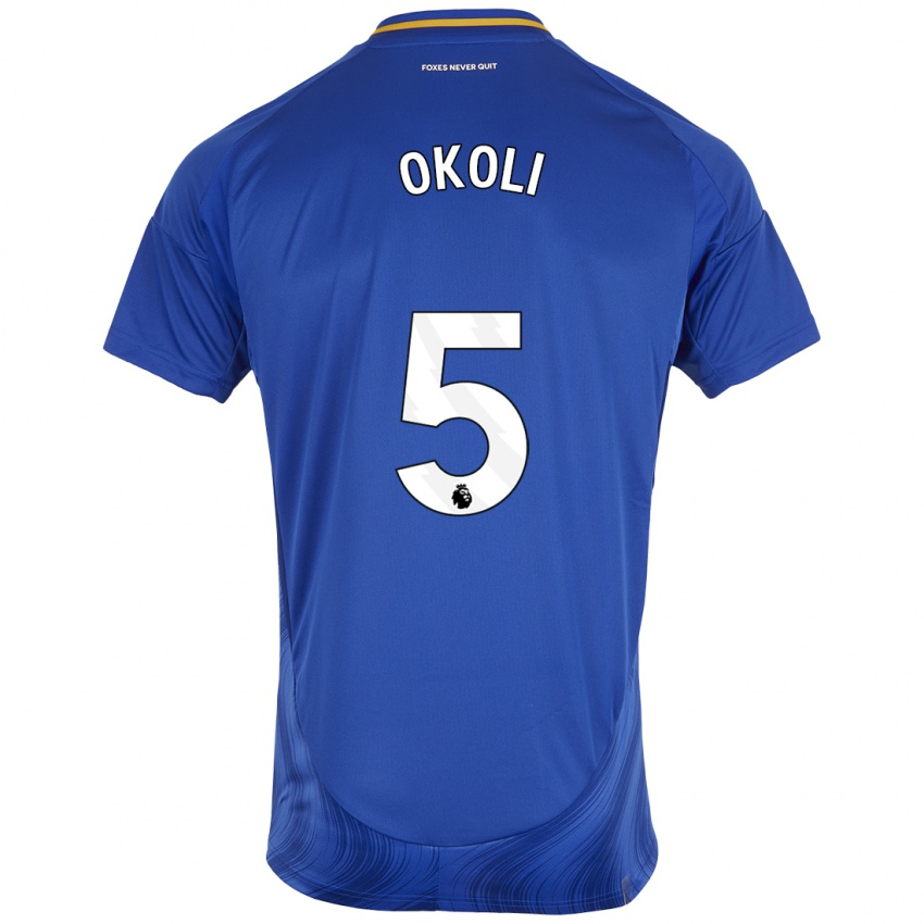 Enfant Maillot Caleb Okoli #5 Bleu Blanc Tenues Domicile 2024/25 T-Shirt Belgique