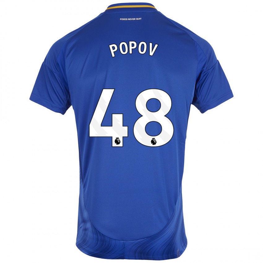 Enfant Maillot Chris Popov #48 Bleu Blanc Tenues Domicile 2024/25 T-Shirt Belgique