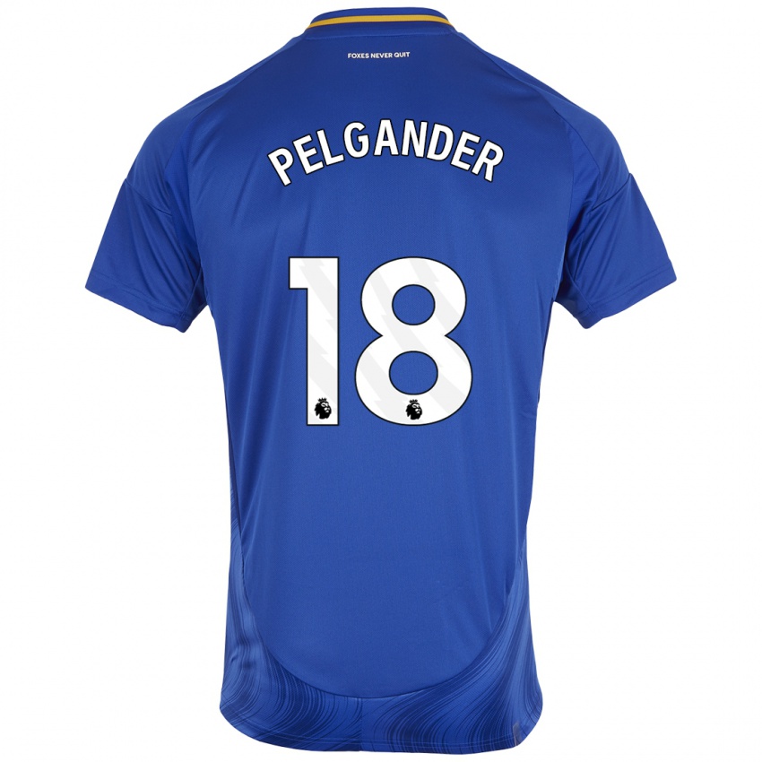 Enfant Maillot Emilia Pelgander #18 Bleu Blanc Tenues Domicile 2024/25 T-Shirt Belgique