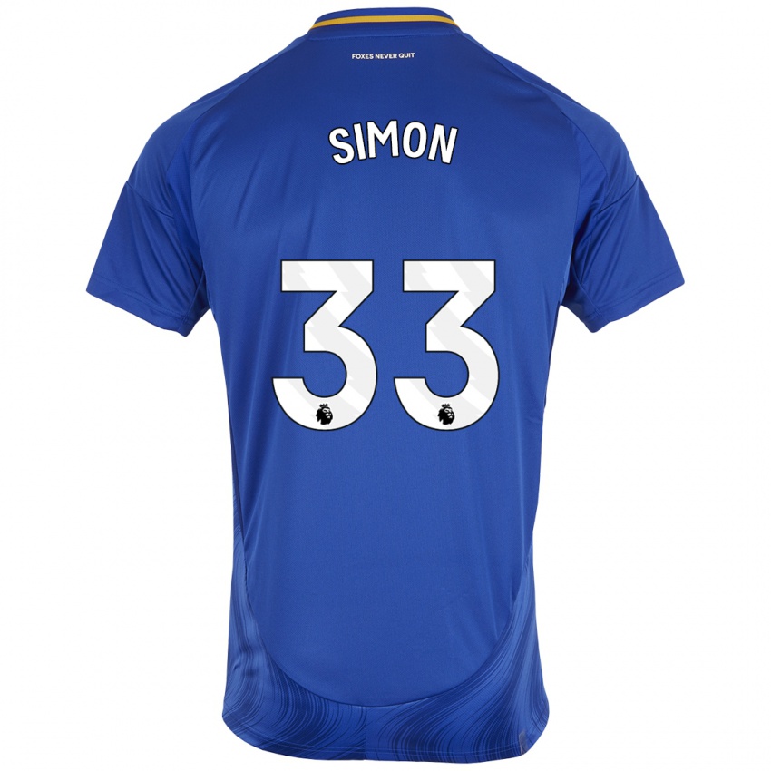 Enfant Maillot Erin Simon #33 Bleu Blanc Tenues Domicile 2024/25 T-Shirt Belgique