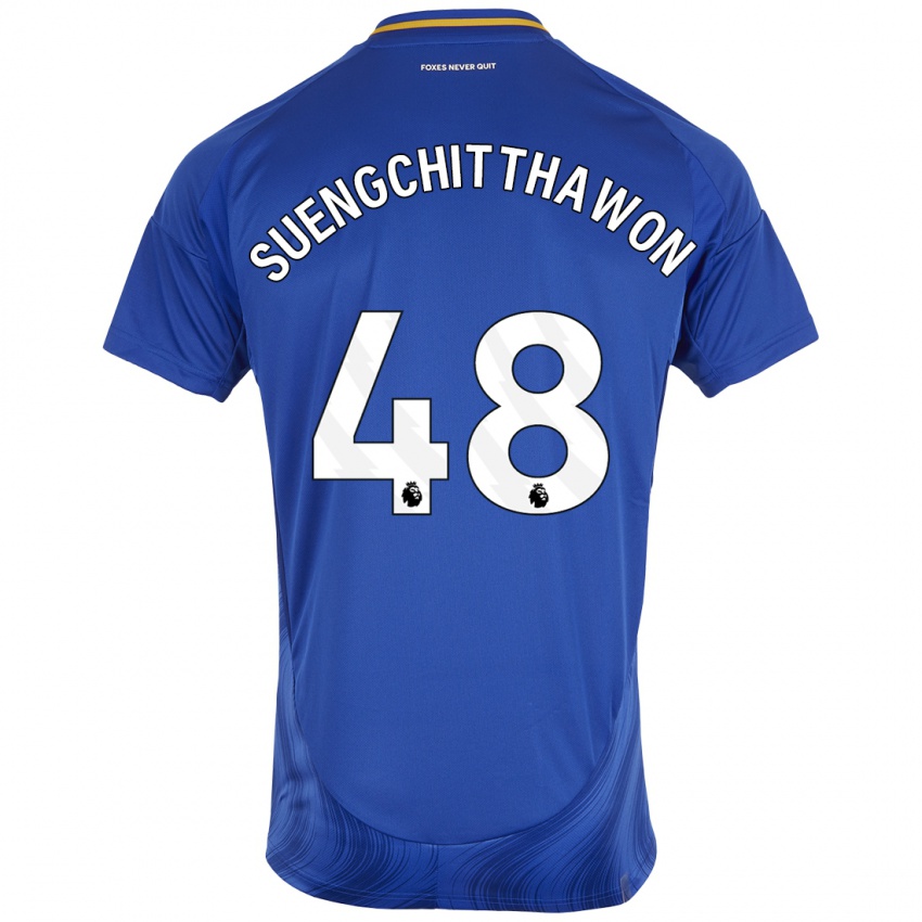 Enfant Maillot Thanawat Suengchitthawon #48 Bleu Blanc Tenues Domicile 2024/25 T-Shirt Belgique