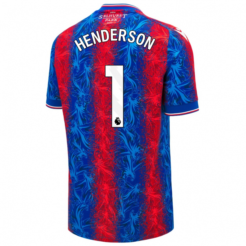 Enfant Maillot Dean Henderson #1 Rayures Rouges Et Bleues Tenues Domicile 2024/25 T-Shirt Belgique