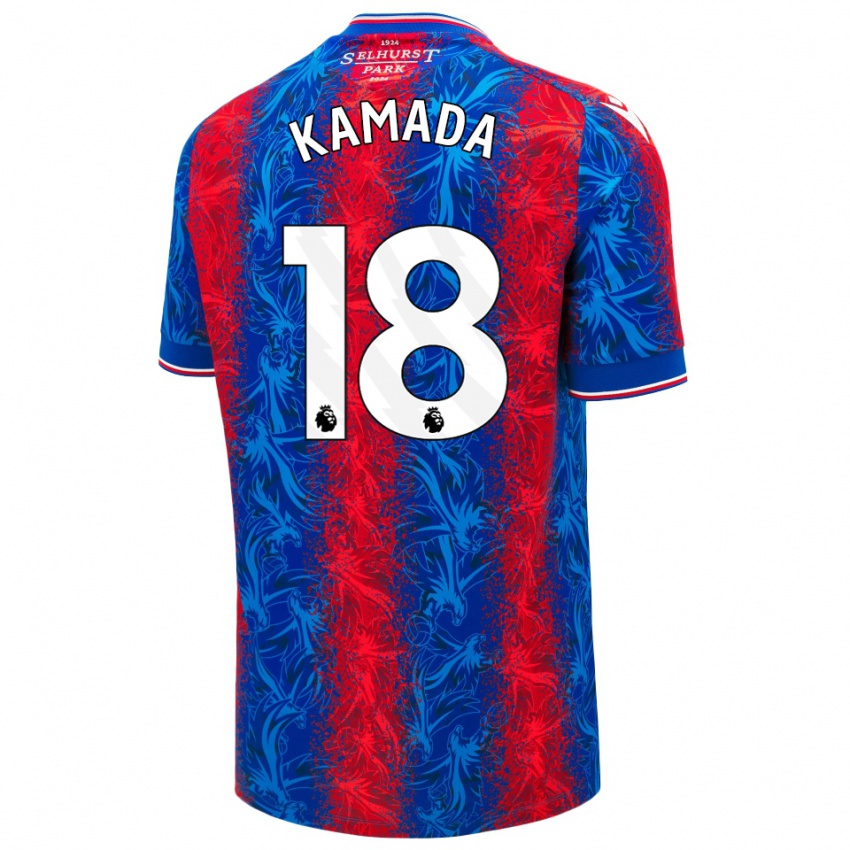 Enfant Maillot Daichi Kamada #18 Rayures Rouges Et Bleues Tenues Domicile 2024/25 T-Shirt Belgique