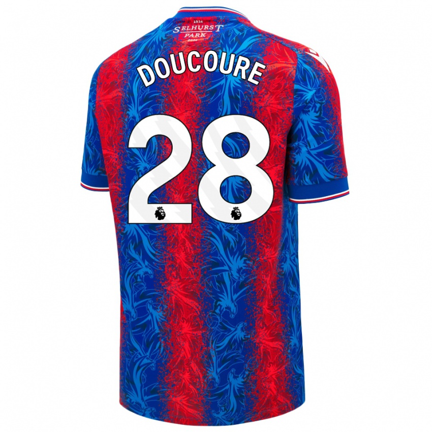 Enfant Maillot Cheick Doucouré #28 Rayures Rouges Et Bleues Tenues Domicile 2024/25 T-Shirt Belgique