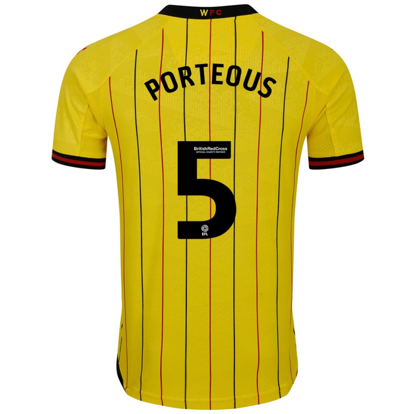 Kinderen Ryan Porteous #5 Geel Zwart Thuisshirt Thuistenue 2024/25 T-Shirt België