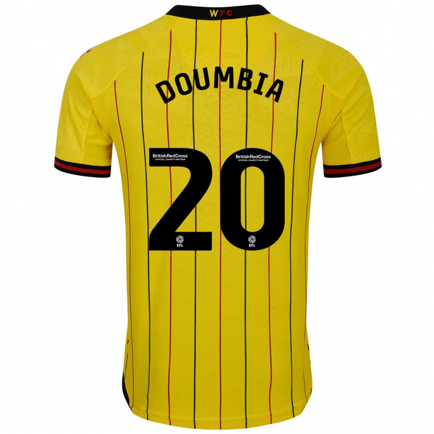 Enfant Maillot Mamadou Doumbia #20 Jaune Et Noir Tenues Domicile 2024/25 T-Shirt Belgique