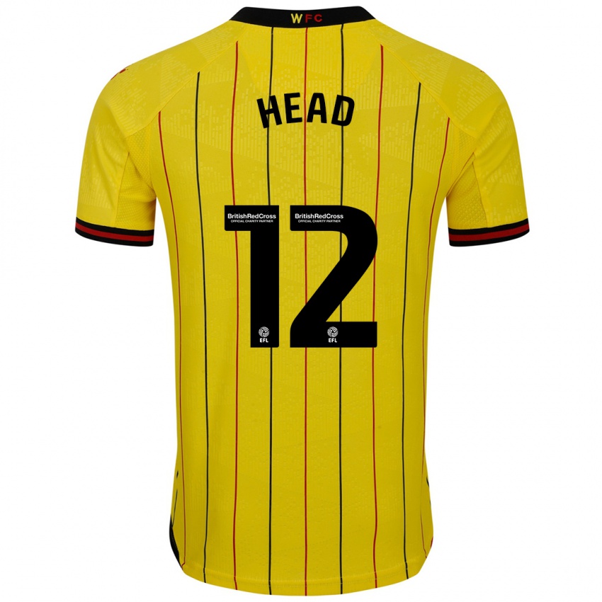 Enfant Maillot Ellie Head #12 Jaune Et Noir Tenues Domicile 2024/25 T-Shirt Belgique