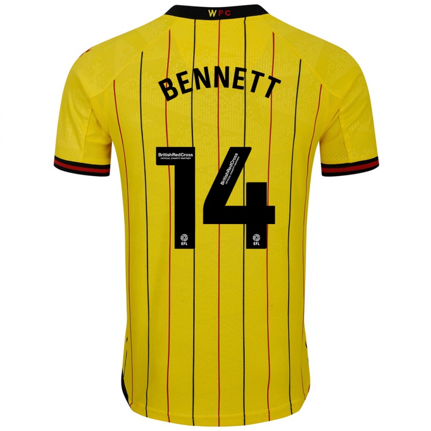 Enfant Maillot Harley Bennett #14 Jaune Et Noir Tenues Domicile 2024/25 T-Shirt Belgique