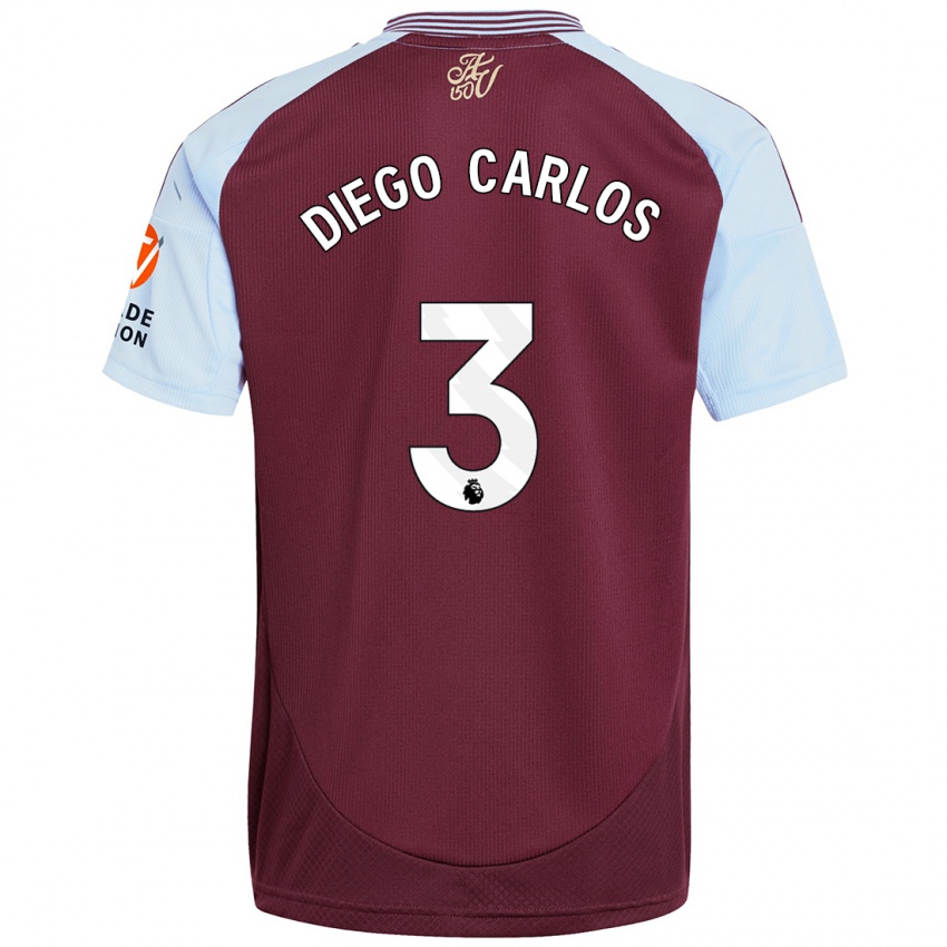 Enfant Maillot Diego Carlos #3 Bordeaux Bleu Ciel Tenues Domicile 2024/25 T-Shirt Belgique