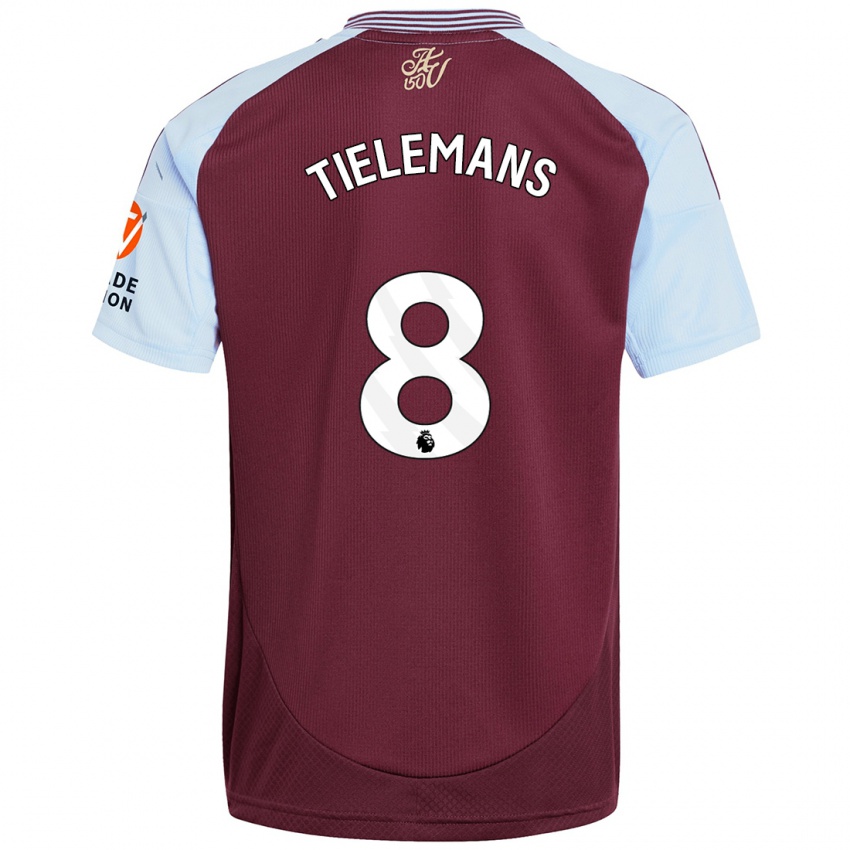 Enfant Maillot Youri Tielemans #8 Bordeaux Bleu Ciel Tenues Domicile 2024/25 T-Shirt Belgique