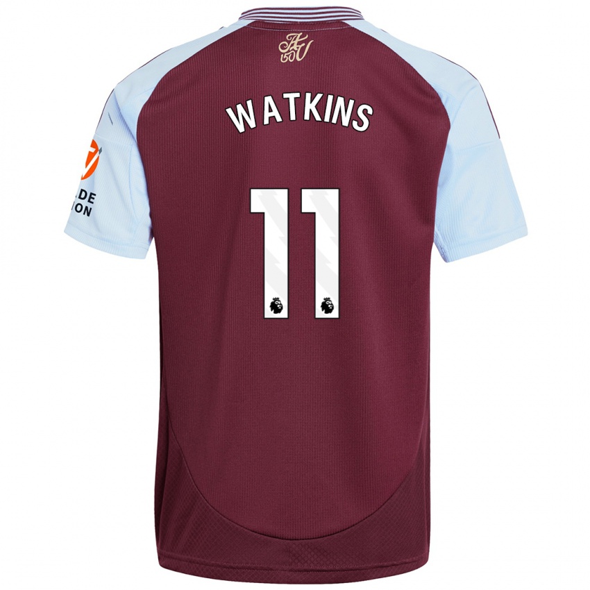 Enfant Maillot Ollie Watkins #11 Bordeaux Bleu Ciel Tenues Domicile 2024/25 T-Shirt Belgique