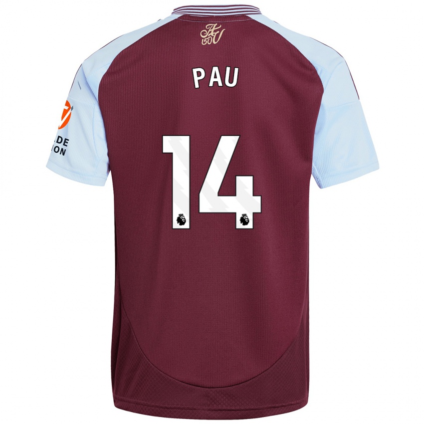 Enfant Maillot Pau Torres #14 Bordeaux Bleu Ciel Tenues Domicile 2024/25 T-Shirt Belgique