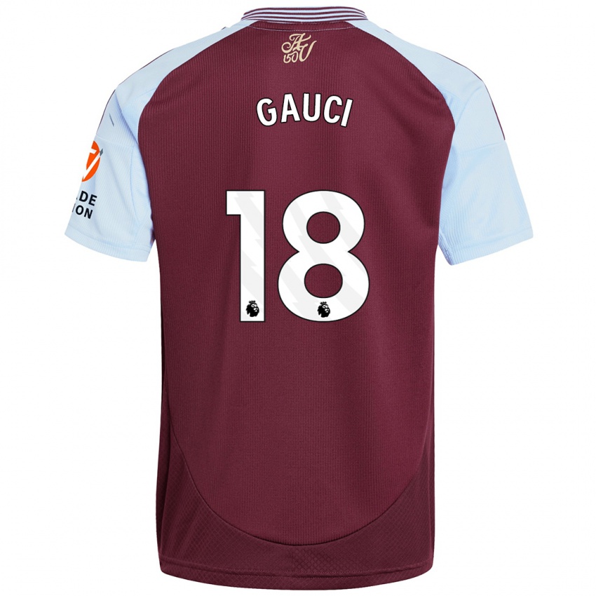 Enfant Maillot Joe Gauci #18 Bordeaux Bleu Ciel Tenues Domicile 2024/25 T-Shirt Belgique