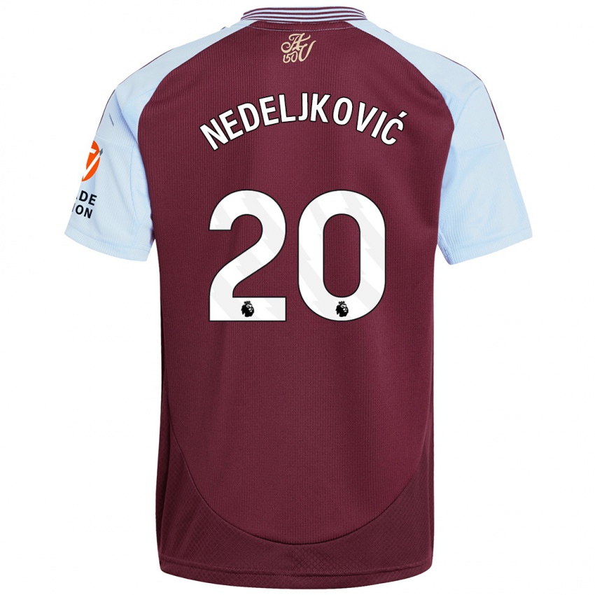 Enfant Maillot Kosta Nedeljkovic #20 Bordeaux Bleu Ciel Tenues Domicile 2024/25 T-Shirt Belgique