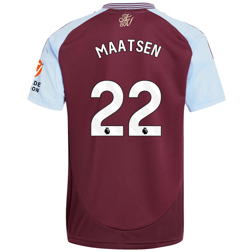 Enfant Maillot Ian Maatsen #22 Bordeaux Bleu Ciel Tenues Domicile 2024/25 T-Shirt Belgique