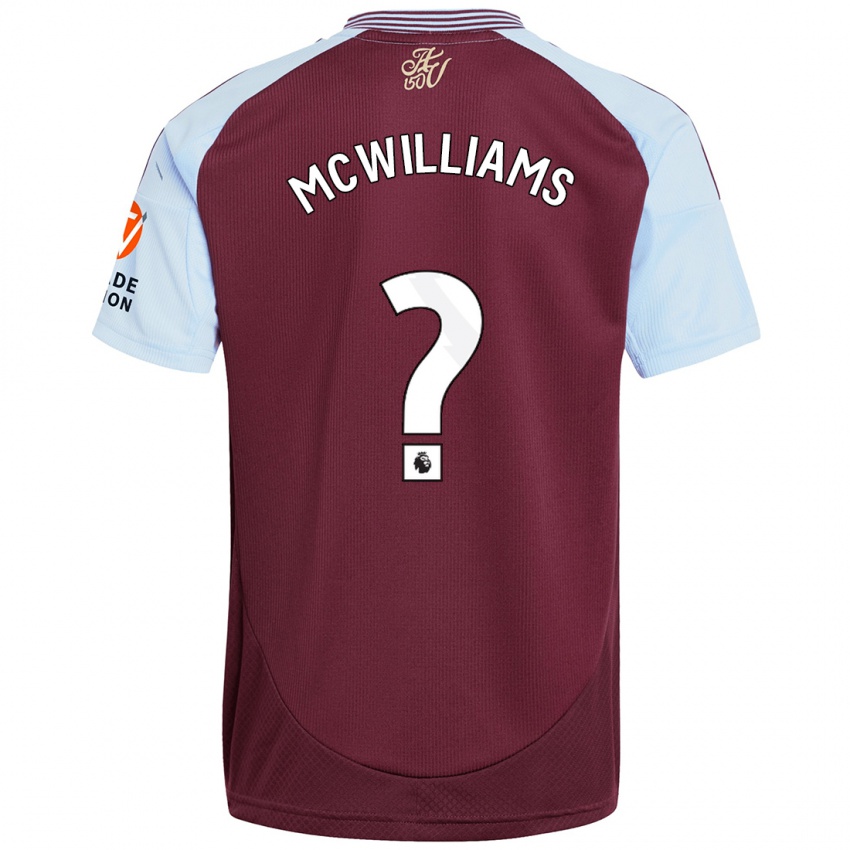 Enfant Maillot Ashton Mcwilliams #0 Bordeaux Bleu Ciel Tenues Domicile 2024/25 T-Shirt Belgique