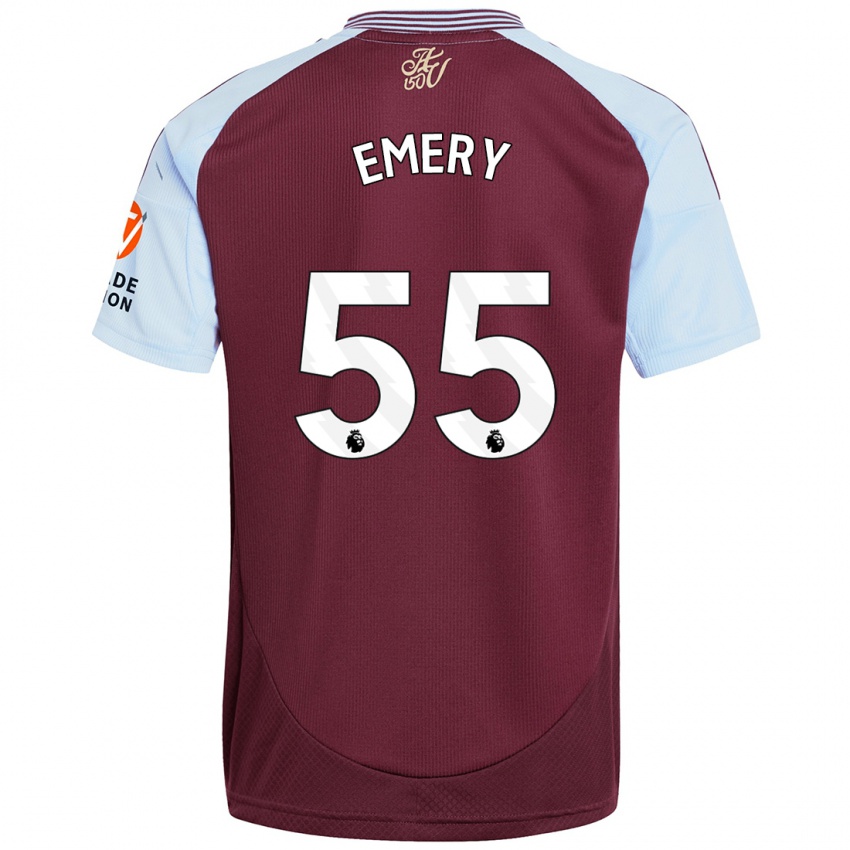 Enfant Maillot Lander Emery #55 Bordeaux Bleu Ciel Tenues Domicile 2024/25 T-Shirt Belgique