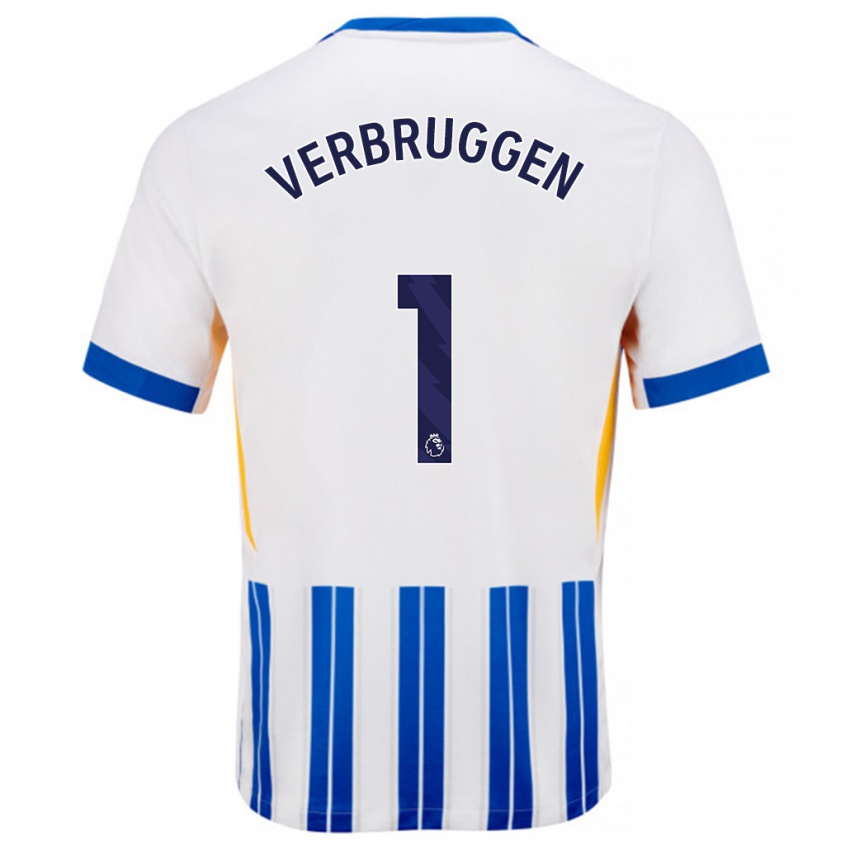 Kinder Bart Verbruggen #1 Weiß Blaue Nadelstreifen Heimtrikot Trikot 2024/25 T-Shirt Belgien