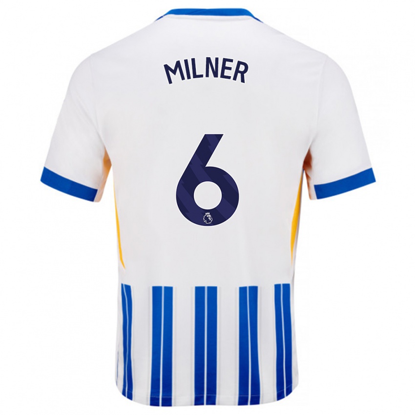 Kinder James Milner #6 Weiß Blaue Nadelstreifen Heimtrikot Trikot 2024/25 T-Shirt Belgien