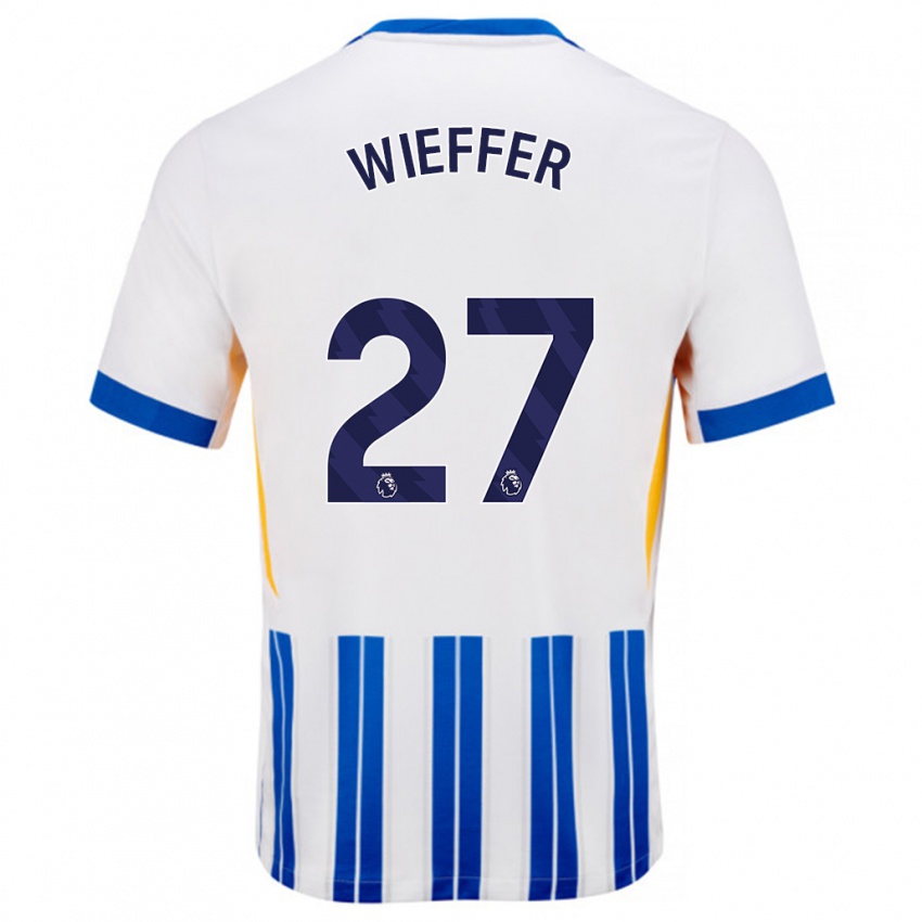 Kinder Mats Wieffer #27 Weiß Blaue Nadelstreifen Heimtrikot Trikot 2024/25 T-Shirt Belgien