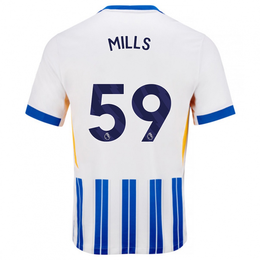 Kinder Harry Mills #59 Weiß Blaue Nadelstreifen Heimtrikot Trikot 2024/25 T-Shirt Belgien