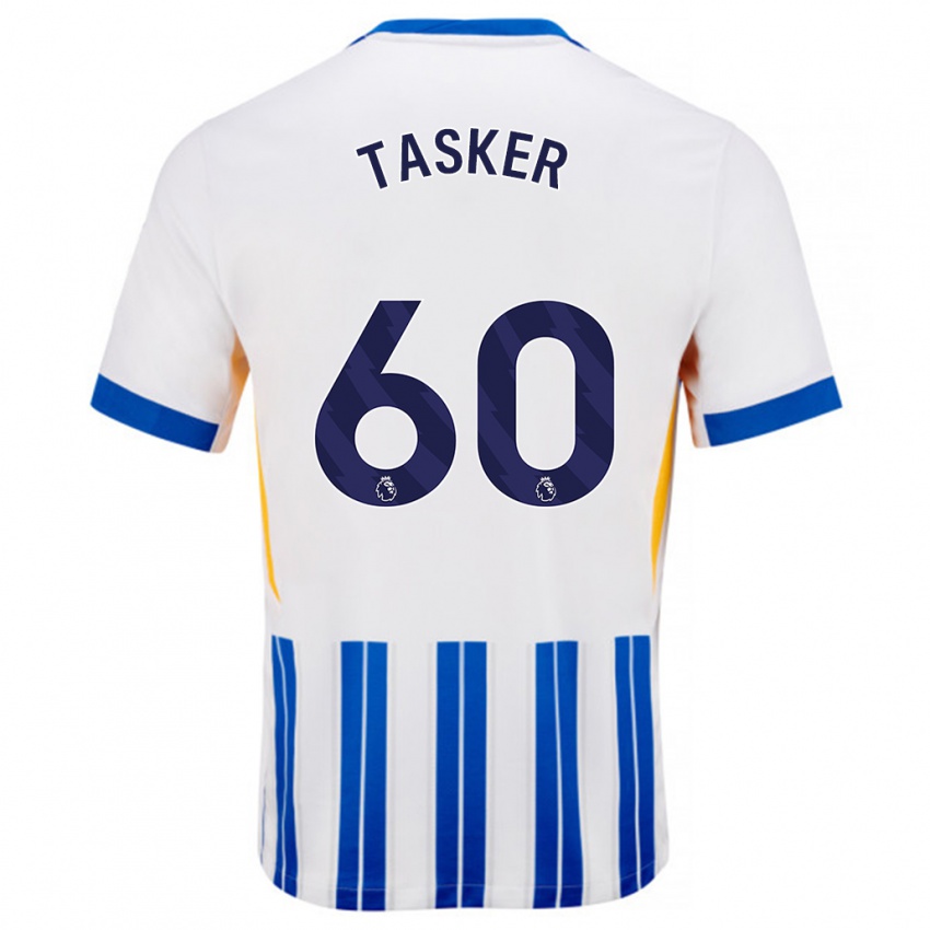 Kinder Charlie Tasker #60 Weiß Blaue Nadelstreifen Heimtrikot Trikot 2024/25 T-Shirt Belgien