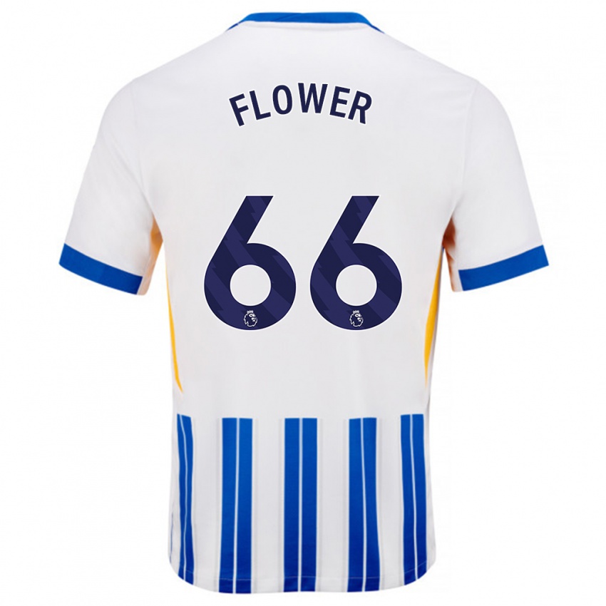 Kinder Louis Flower #66 Weiß Blaue Nadelstreifen Heimtrikot Trikot 2024/25 T-Shirt Belgien