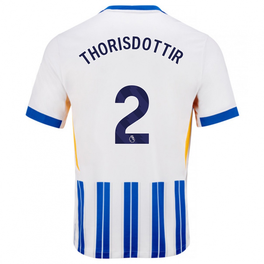 Kinder Maria Thorisdottir #2 Weiß Blaue Nadelstreifen Heimtrikot Trikot 2024/25 T-Shirt Belgien