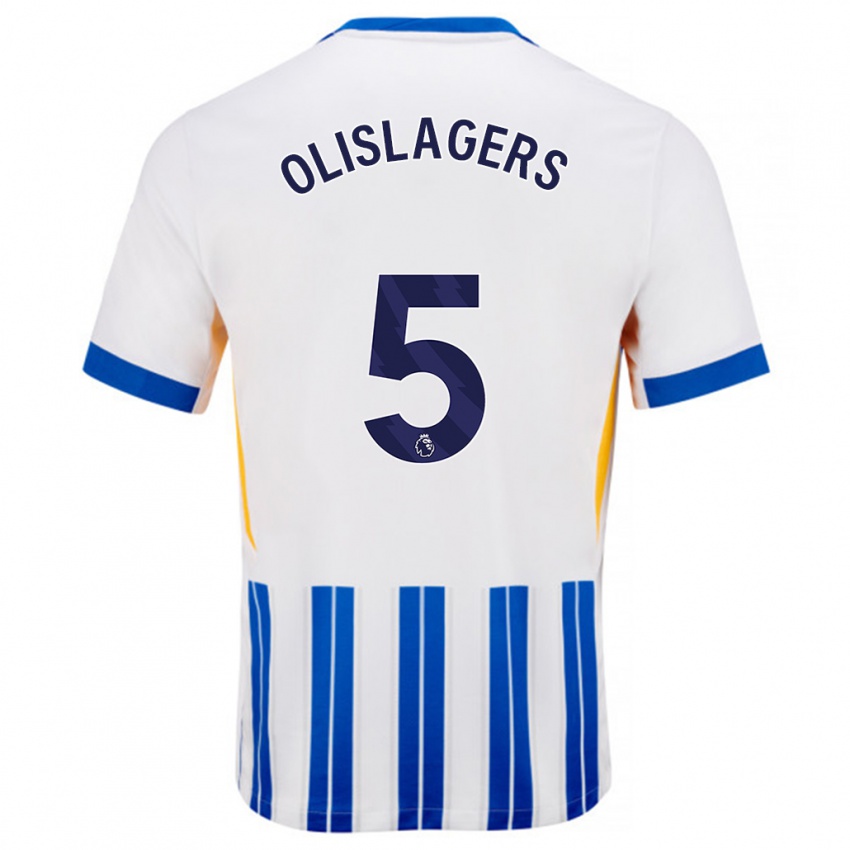 Kinder Marisa Olislagers #5 Weiß Blaue Nadelstreifen Heimtrikot Trikot 2024/25 T-Shirt Belgien