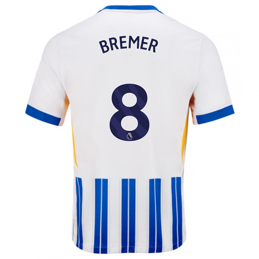 Kinder Pauline Bremer #8 Weiß Blaue Nadelstreifen Heimtrikot Trikot 2024/25 T-Shirt Belgien