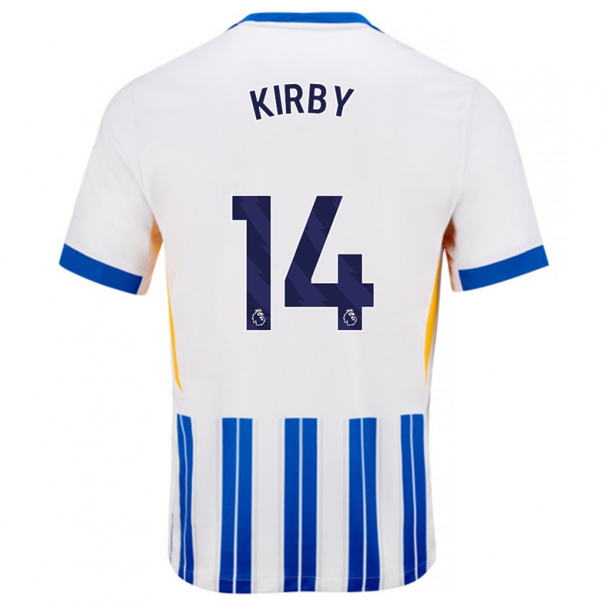 Kinder Fran Kirby #14 Weiß Blaue Nadelstreifen Heimtrikot Trikot 2024/25 T-Shirt Belgien