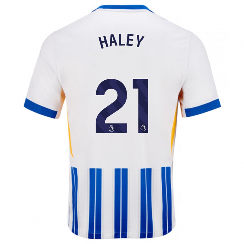 Kinder Madison Haley #21 Weiß Blaue Nadelstreifen Heimtrikot Trikot 2024/25 T-Shirt Belgien