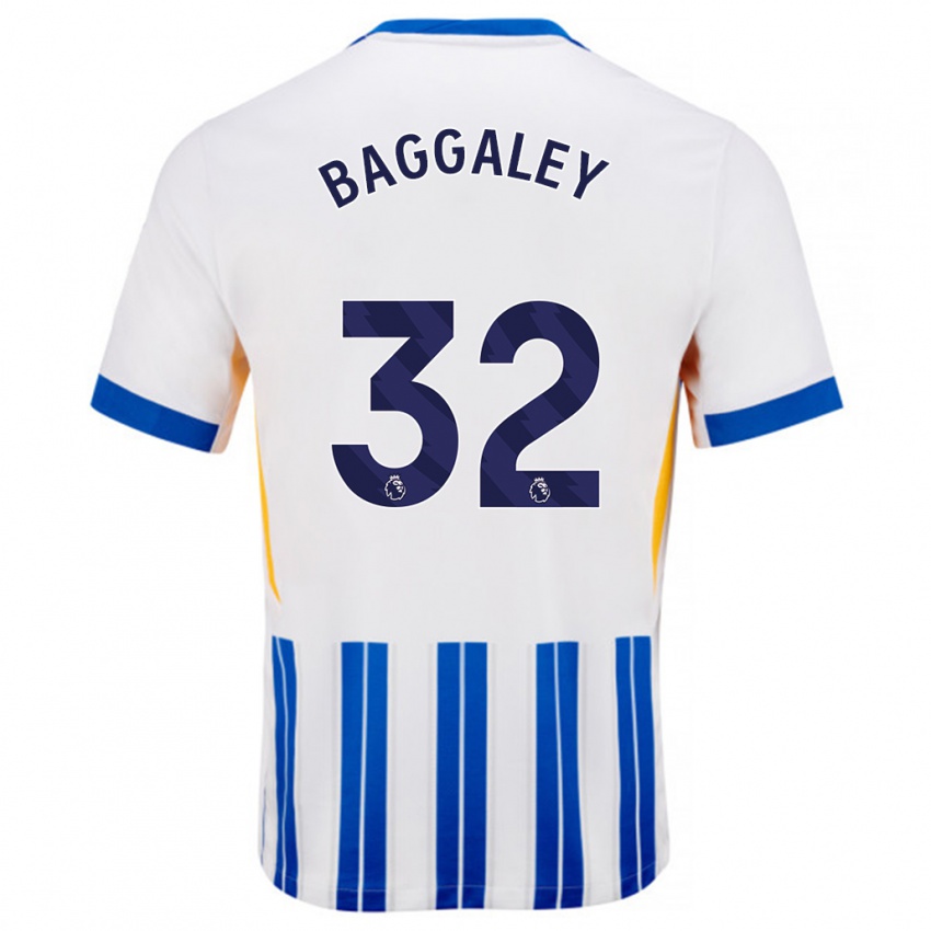 Kinder Sophie Baggaley #32 Weiß Blaue Nadelstreifen Heimtrikot Trikot 2024/25 T-Shirt Belgien