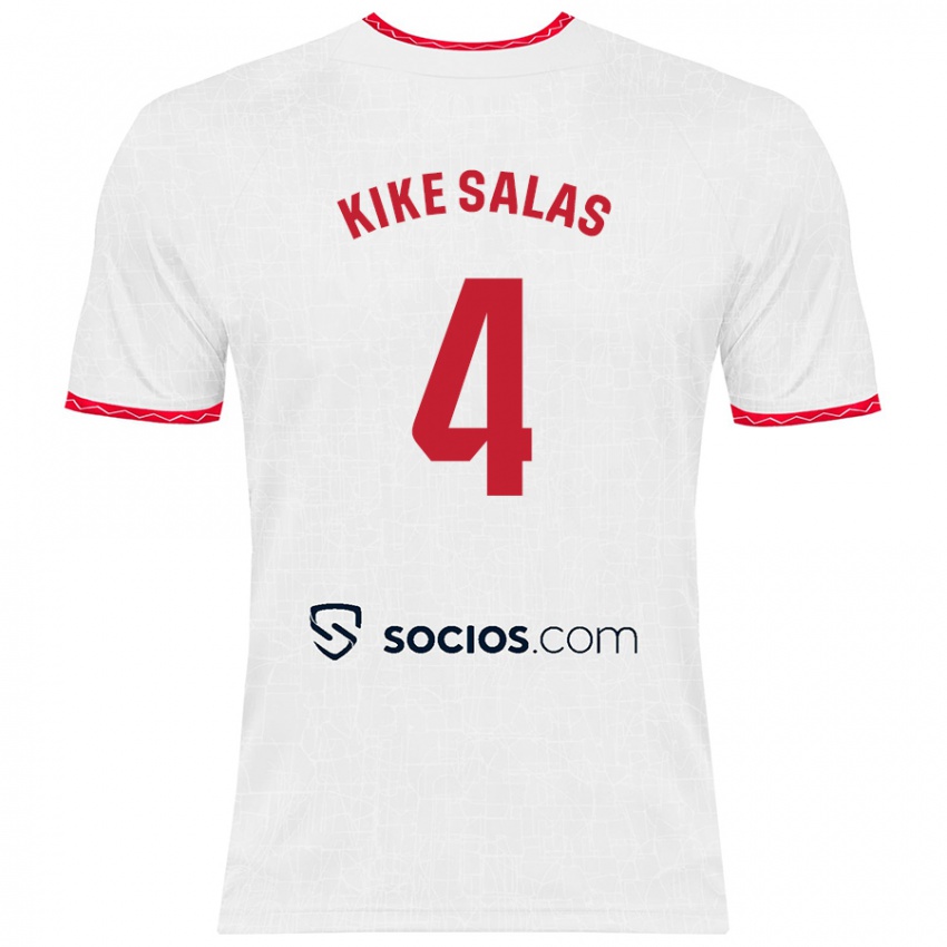 Enfant Maillot Kike Salas #4 Blanc Rouge Tenues Domicile 2024/25 T-Shirt Belgique