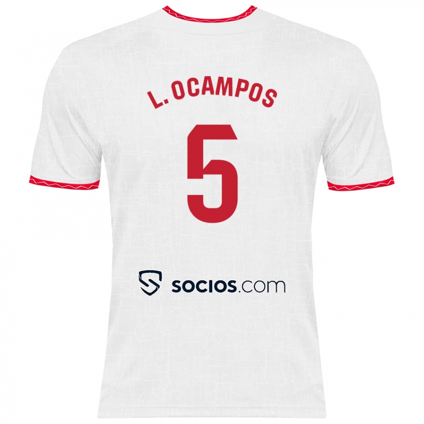 Enfant Maillot Lucas Ocampos #5 Blanc Rouge Tenues Domicile 2024/25 T-Shirt Belgique