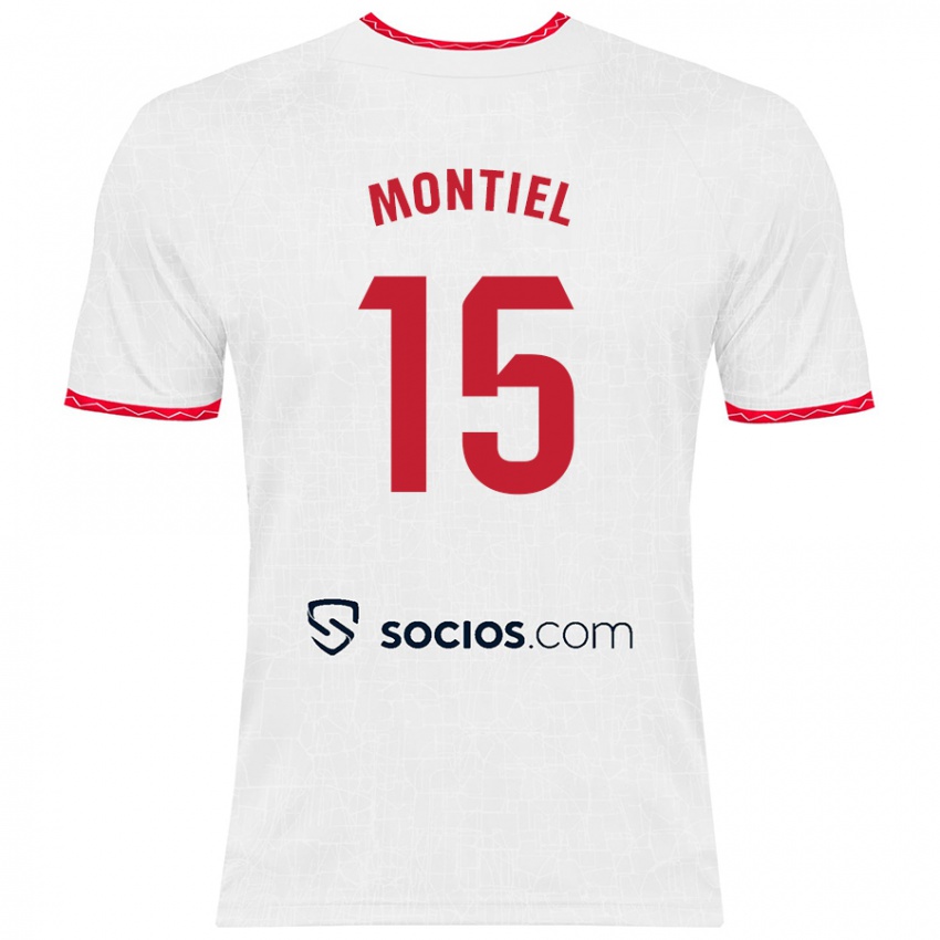 Enfant Maillot Gonzalo Montiel #15 Blanc Rouge Tenues Domicile 2024/25 T-Shirt Belgique