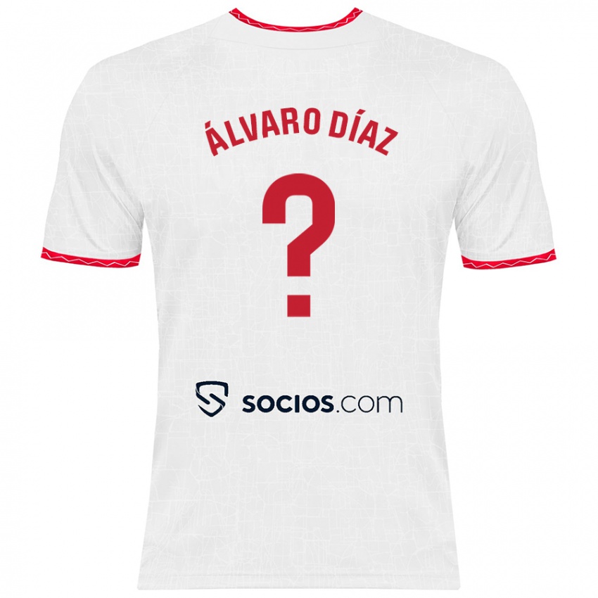 Enfant Maillot Álvaro Díaz #0 Blanc Rouge Tenues Domicile 2024/25 T-Shirt Belgique