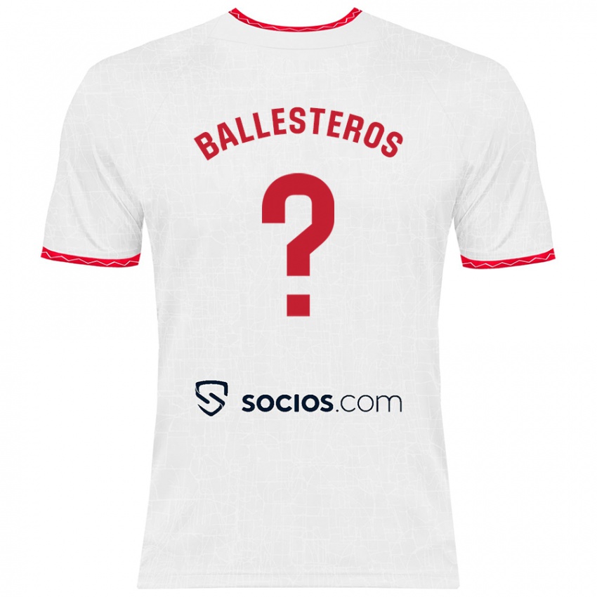 Enfant Maillot Gonzalo Ballesteros #0 Blanc Rouge Tenues Domicile 2024/25 T-Shirt Belgique