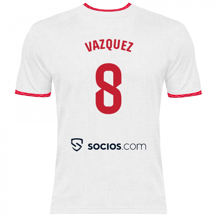 Enfant Maillot Manolo Vázquez #8 Blanc Rouge Tenues Domicile 2024/25 T-Shirt Belgique