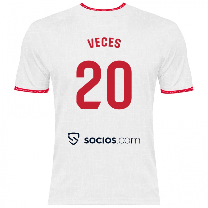 Enfant Maillot Sergio Veces #20 Blanc Rouge Tenues Domicile 2024/25 T-Shirt Belgique