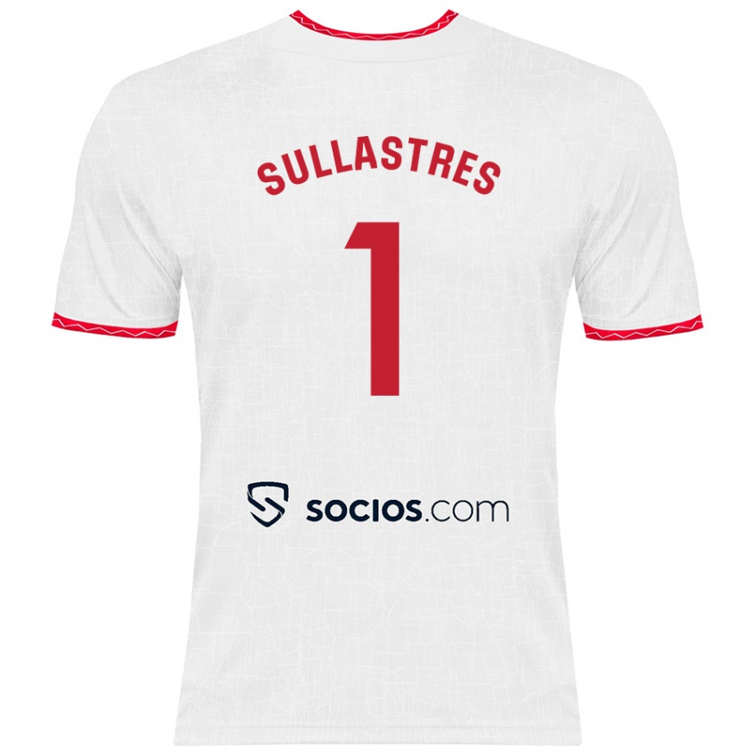 Enfant Maillot Esther Sullastres Ayuso #1 Blanc Rouge Tenues Domicile 2024/25 T-Shirt Belgique