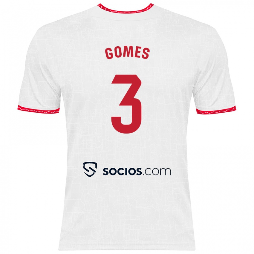 Enfant Maillot Diana Gomes #3 Blanc Rouge Tenues Domicile 2024/25 T-Shirt Belgique