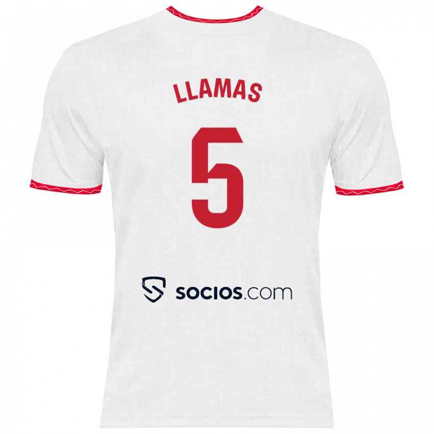 Enfant Maillot Eva Llamas Hernández #5 Blanc Rouge Tenues Domicile 2024/25 T-Shirt Belgique