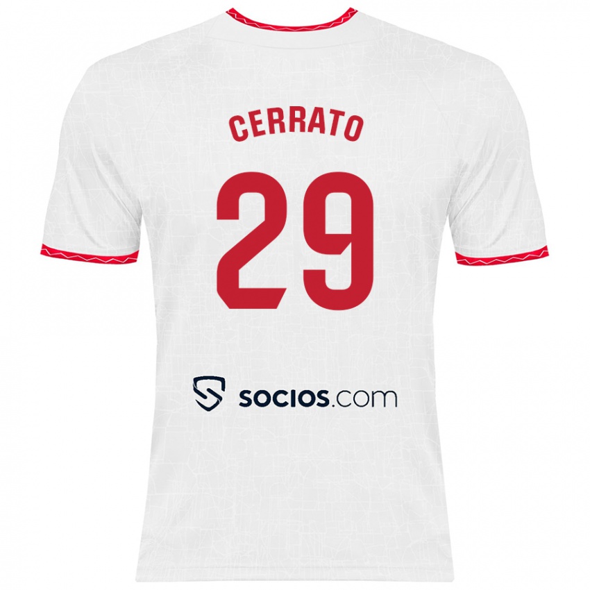 Enfant Maillot Alba Cerrato Izquierdo #29 Blanc Rouge Tenues Domicile 2024/25 T-Shirt Belgique